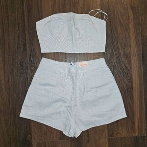 SHOWPO Did You Mean It Two Piece Set In Powder Blue Linen